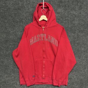 VTG JanSport Maryland Terrapins Hoodie XL Red Full Zip Distressed Spellout Y2K